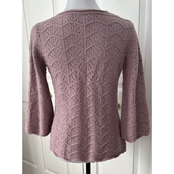 Tweeds Women's Mauve Small Sweater Crop Wool Angora Blend Cardigan Bell Sleeve - Picture 3 of 6